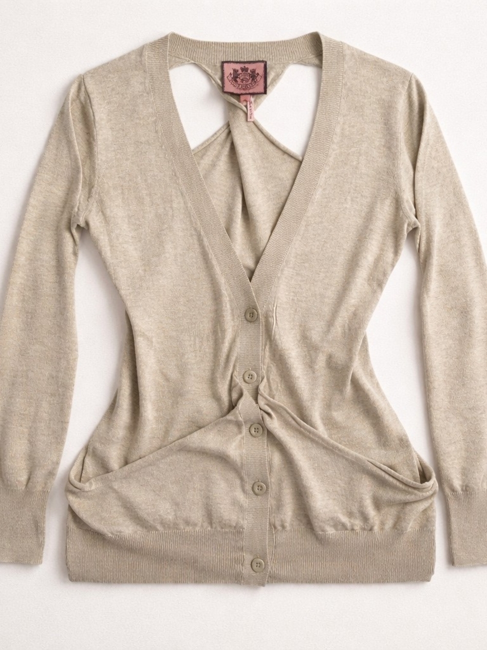 Juicy Couture Beige Ombre Twist Back Cardigan Sweater Size S | Cottagecore Y2K